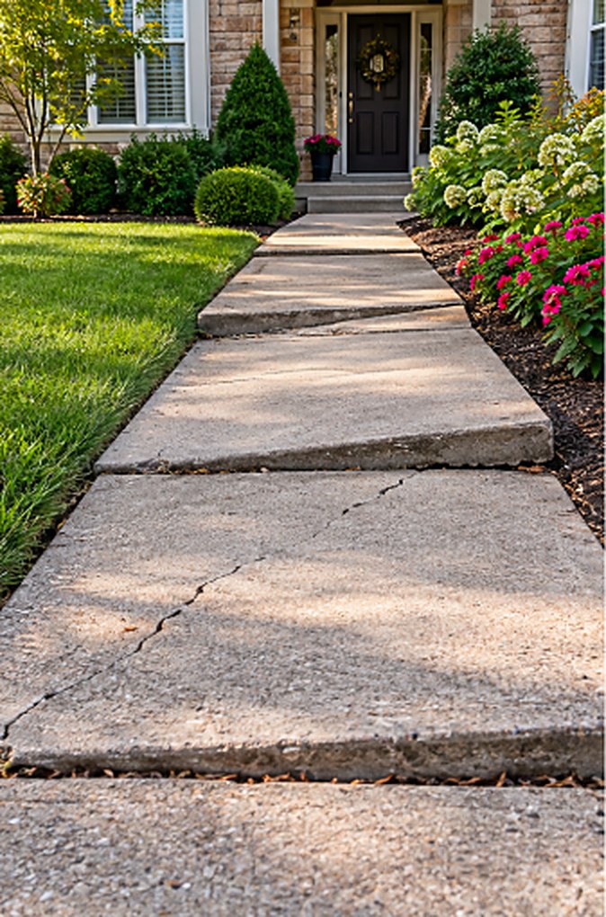 Uneven sidewalk panels before leveling