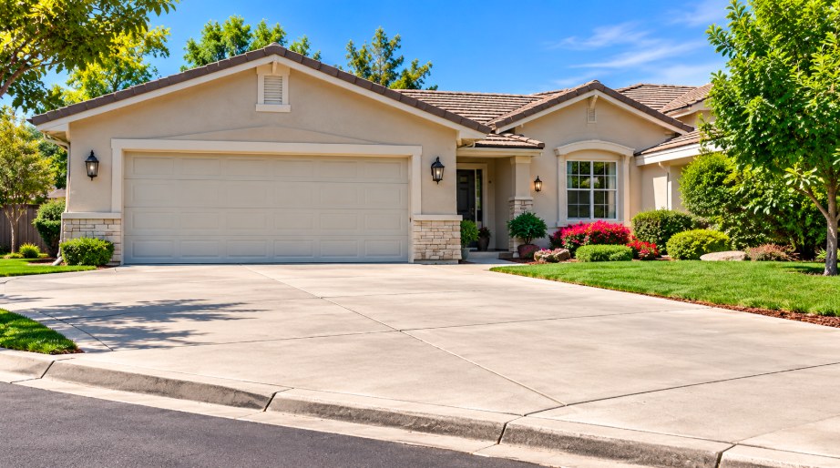 Leveled concrete driveway at a Santa Clarita home