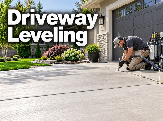 Driveway Leveling technician injecting leveling material in Santa Clarita, CA