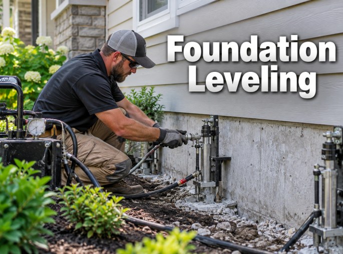 Foundation Leveling technician injecting leveling material in Santa Clarita, CA