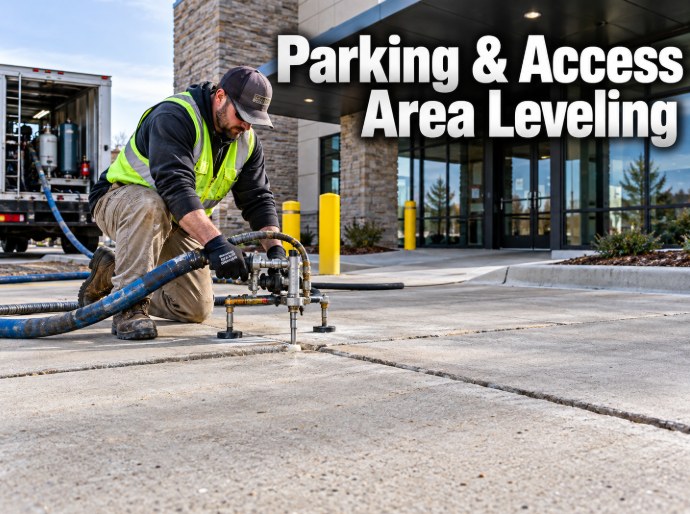 Parking & Access Area Leveling technician injecting leveling material in Santa Clarita, CA