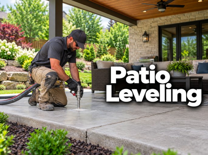 Patio Leveling technician injecting leveling material in Santa Clarita, CA