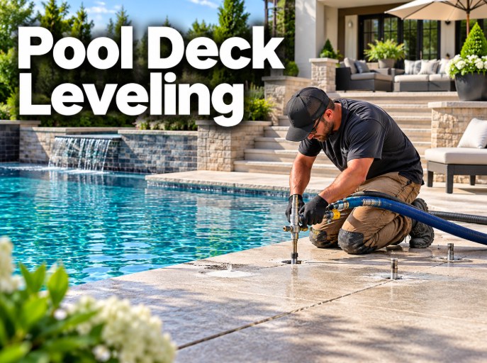 Pool Deck Leveling technician injecting leveling material in Santa Clarita, CA