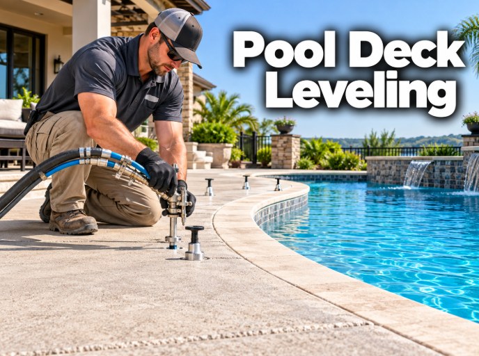 Concrete Leveling Santa Clarita technician performing pool deck leveling in Santa Clarita, CA