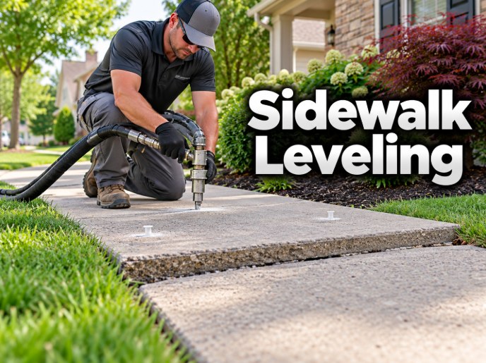 Sidewalk Leveling technician injecting leveling material in Santa Clarita, CA