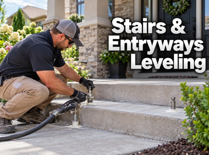 Stairs & Entryways Leveling technician injecting leveling material in Santa Clarita, CA